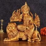 Brass Durga Eighteen Arms with Lion Idol | 12" Sacred Art | 6.5kg Golden Finish Masterpiece | Divine Temple Beauty | Jaipurio